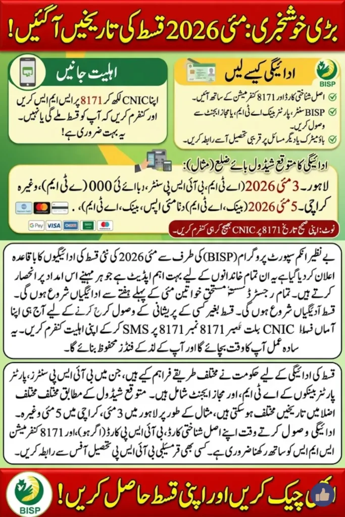 BISP May 2026 Payment Dates Revealed Check When and How to Receive Your New Installment