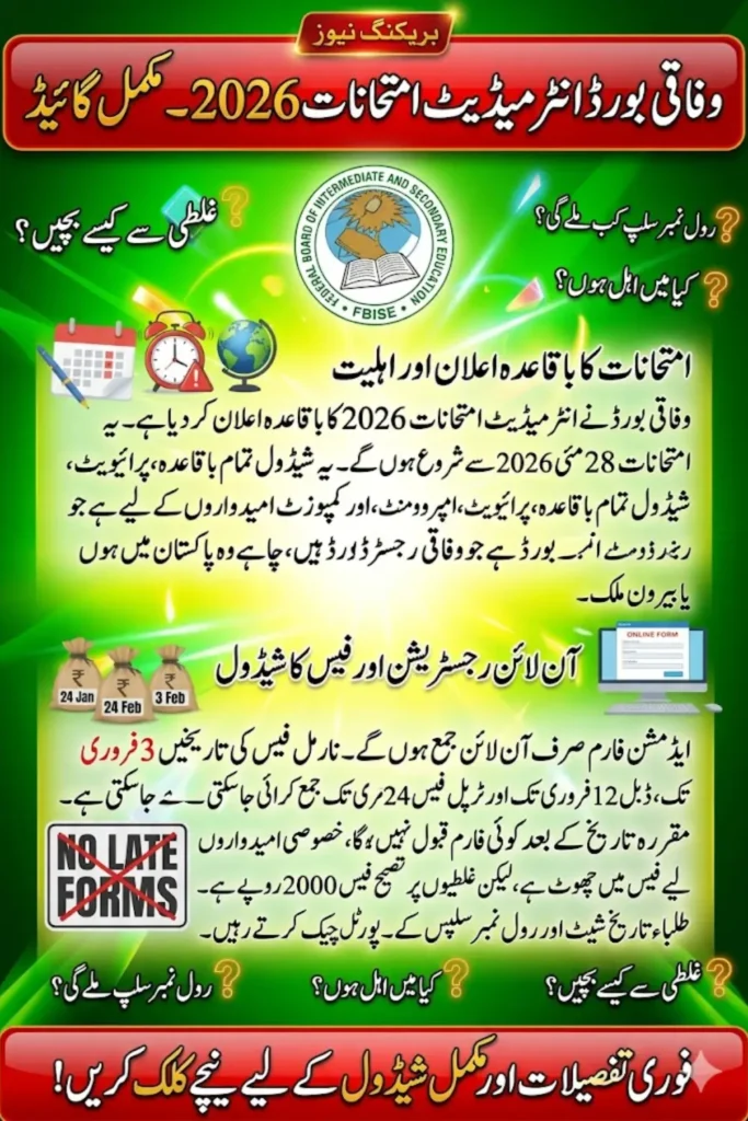 Federal Board Intermediate Annual Exam 2026 Schedule and Guidelines