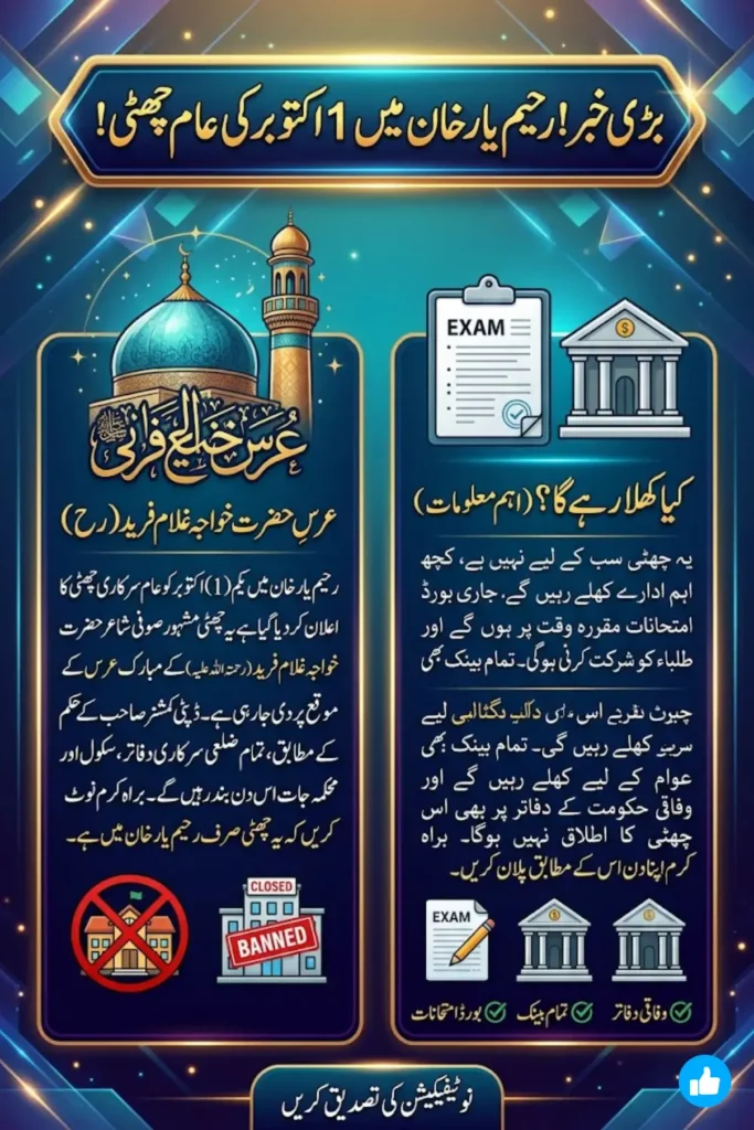 Rahim Yar Khan Holiday 1 October 2026 Official Notification, Exemptions & What Locals Must Know