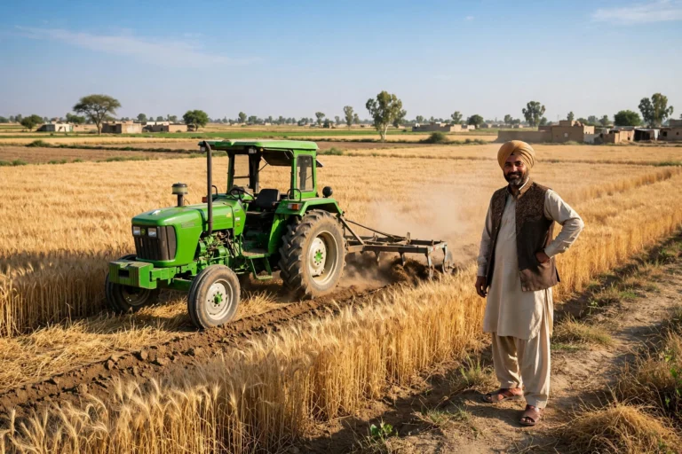 CM Punjab Green Tractor Scheme 2026 – farmer with green tractor in Punjab wheat field